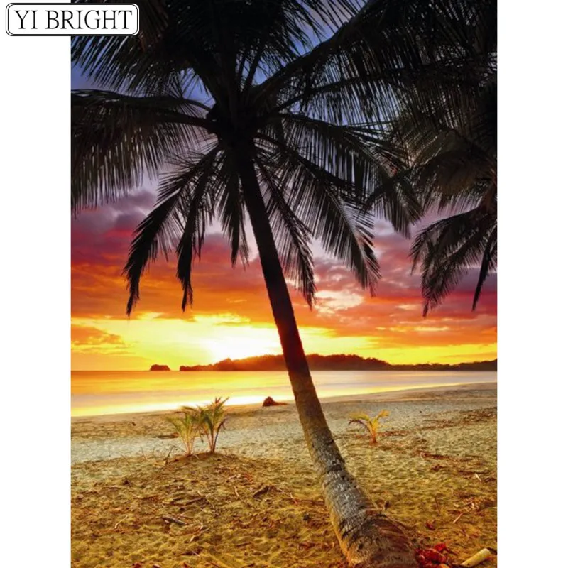 

5D DIY Full Square Diamond Painting Cross Stitch Evening beach view 3D Diamond Embroidery Rhinestone Mosaic Home Decoration