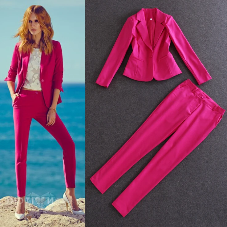 hot pink womens pant suit