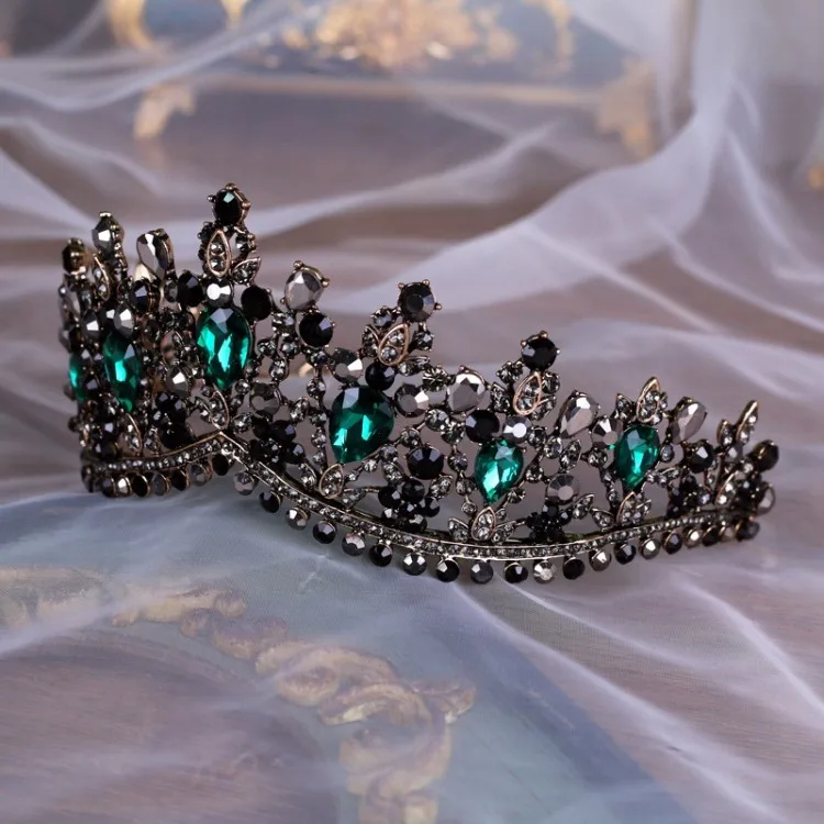 Барокко бронза черный зеленый кристалл свадебная корона-Тиара Винтаж Стразы диадема для невест ободки свадебные аксессуары для волос