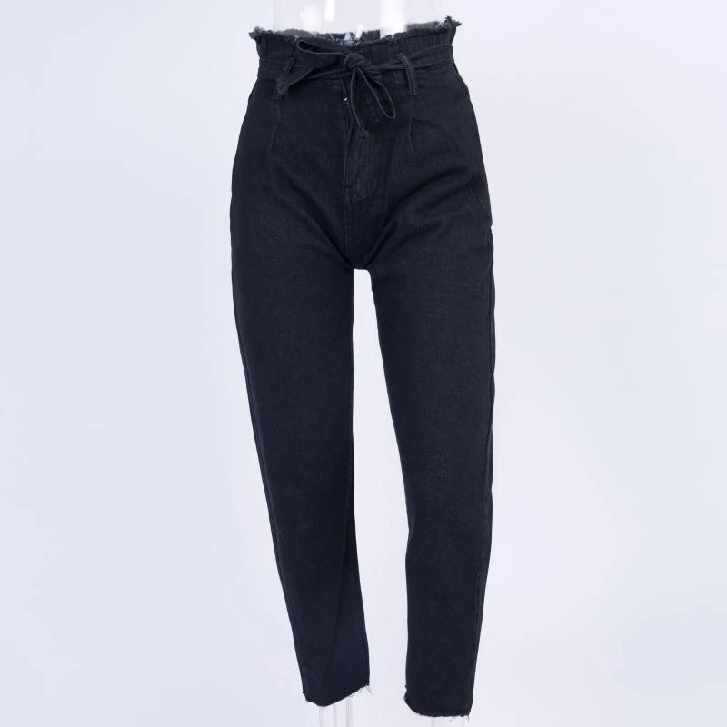 GBYXTY, винтажные джинсы с высокой талией и бахромой, с поясом, женские, лето, осень, по щиколотку, облегающие, узкие, джинсовые штаны, брюки, ZA853