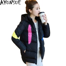 Новинка Зимний пуховик для женщин с капюшоном тонкий белый утиный пух пальто с принтом длинные осенние пальто Высокое качество chaqueta mujer ST215