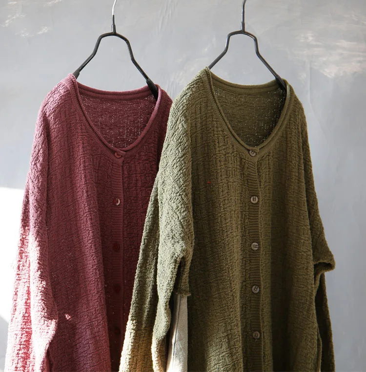 

Retro Literature Knitting Cotton and Linen Cardigan Loose Coat Female Splicing Loose Plus Size Outside Women Sweater D833