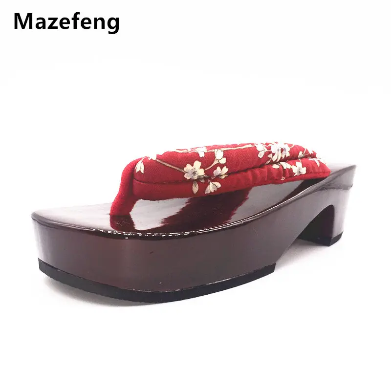 melhor Mazefeng Verão chinelos Mulheres Sapatos de plataforma Entope geta não slip Japonês geta cosplay Mulheres chinelo de madeira shoes flip flops