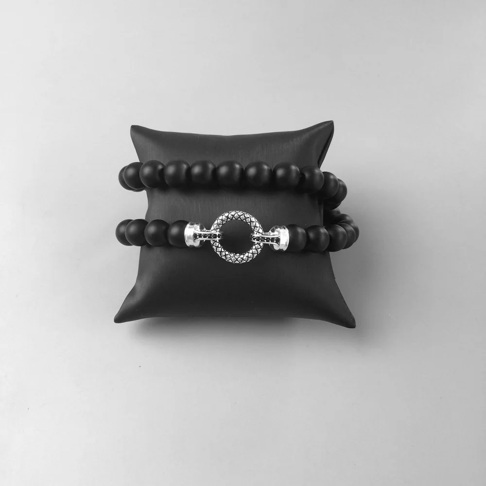 Бусины цепочки и ожерелья Перевозчик 10 мм обсидиан, Новая мода 925 пробы серебряные ювелирные изделия Европейский Панк подарок для мужчи