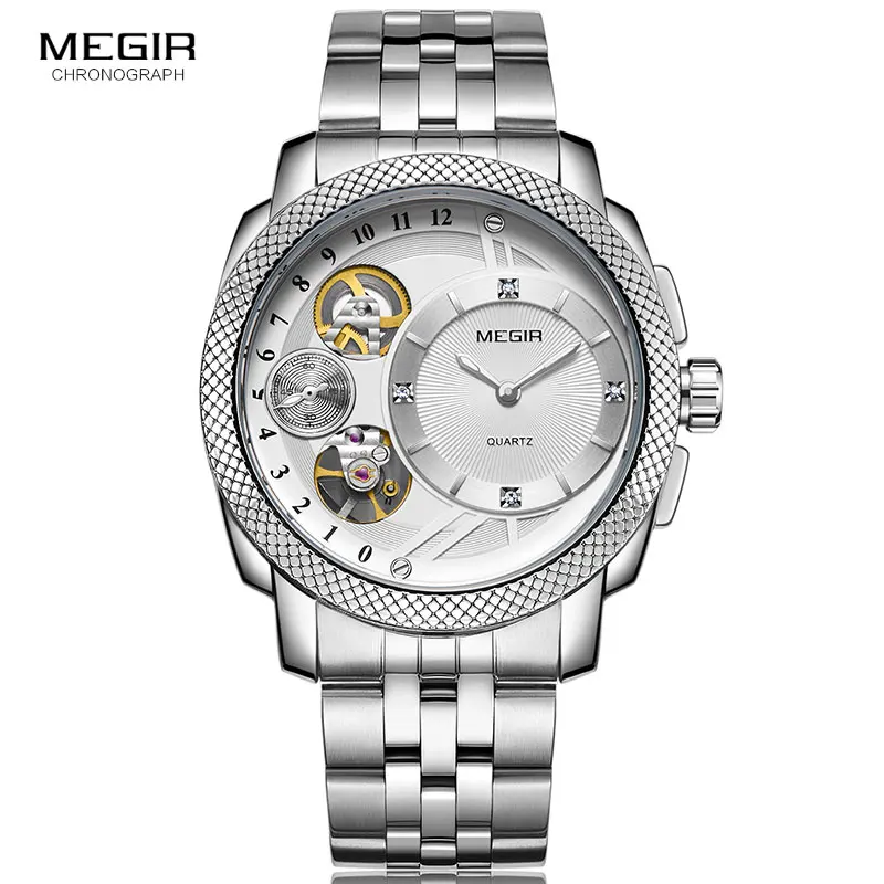 MEGIR мужские стальные кварцевые наручные часы модные водонепроницаемые часы Relojes Декоративные механические часы мужские 2091G-7