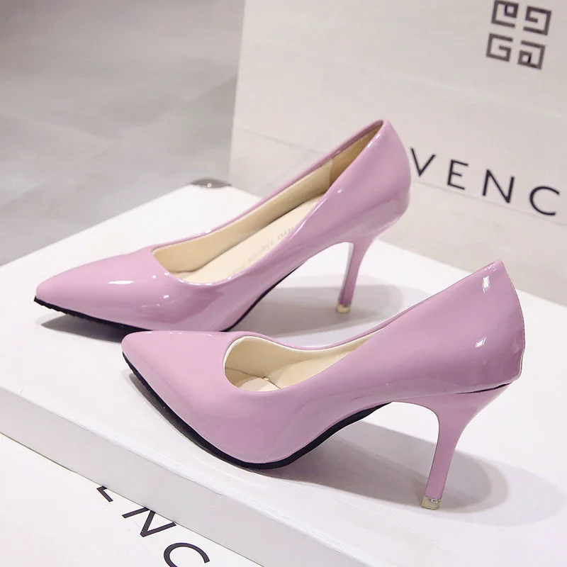 Пикантная женская обувь; туфли-лодочки с острым носком; модельные туфли из лакированной кожи; водонепроницаемые мокасины на высоком каблуке; свадебные туфли; zapatos mujer; цвет белый, синий, красный - Цвет: Pink 6CM