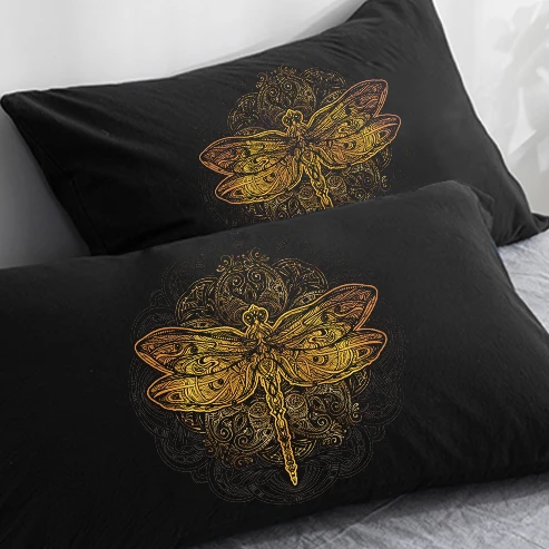 

Custom Pillow Case Pillowcase 50x70 50x75 50x80 70x70 Decorative Pillow Cover dragonfly on Black Bedding Drop Shipping