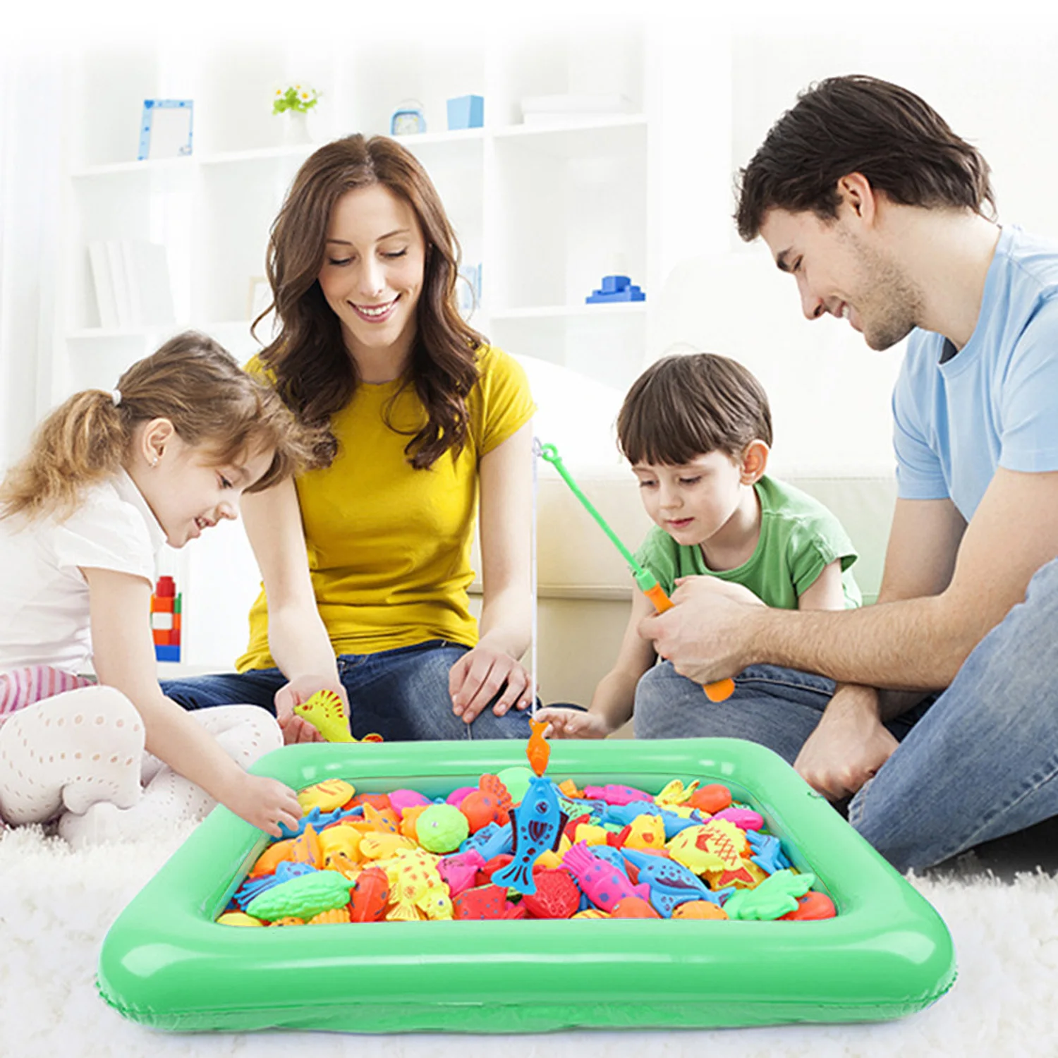 

32PCS Kids Magnetic Fishing Game Set Toy Fishing Rods Catching Fish Nets Fish Model Inflatable Fish Pond Sandbox Air Pump Toy