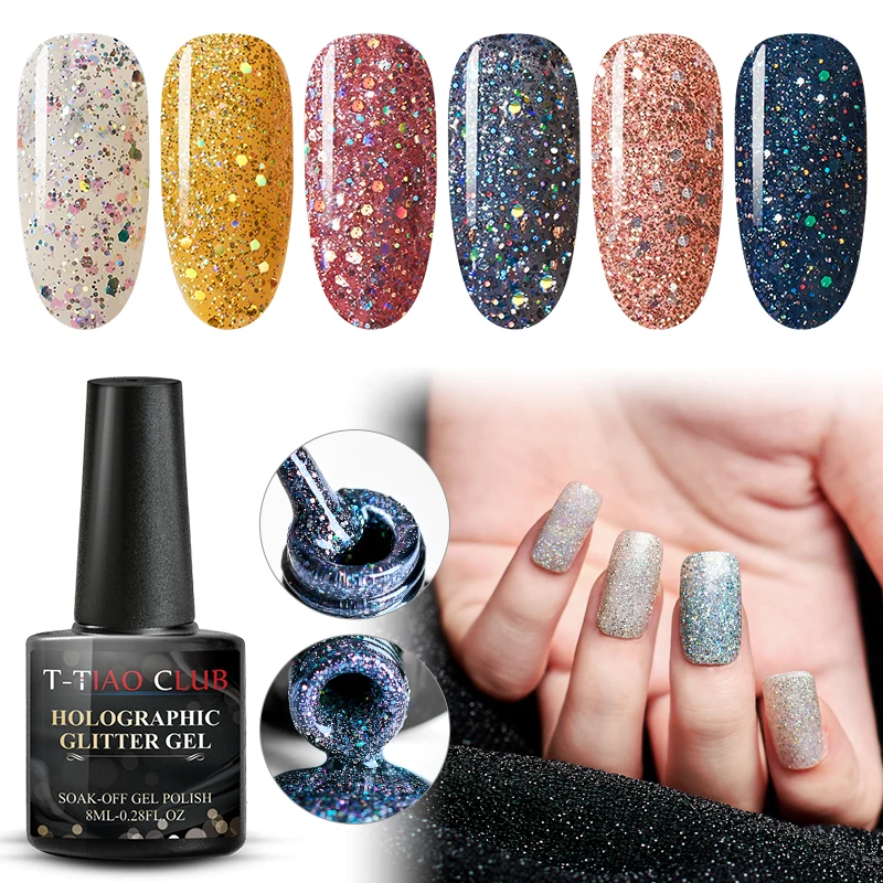 

T-TIAO CLUB UV Gel Nail Polish 8ml Glitter Sequins Soak Off UV Gel Varnish Color Nail Gel Polish DIY Nail Art Laquer