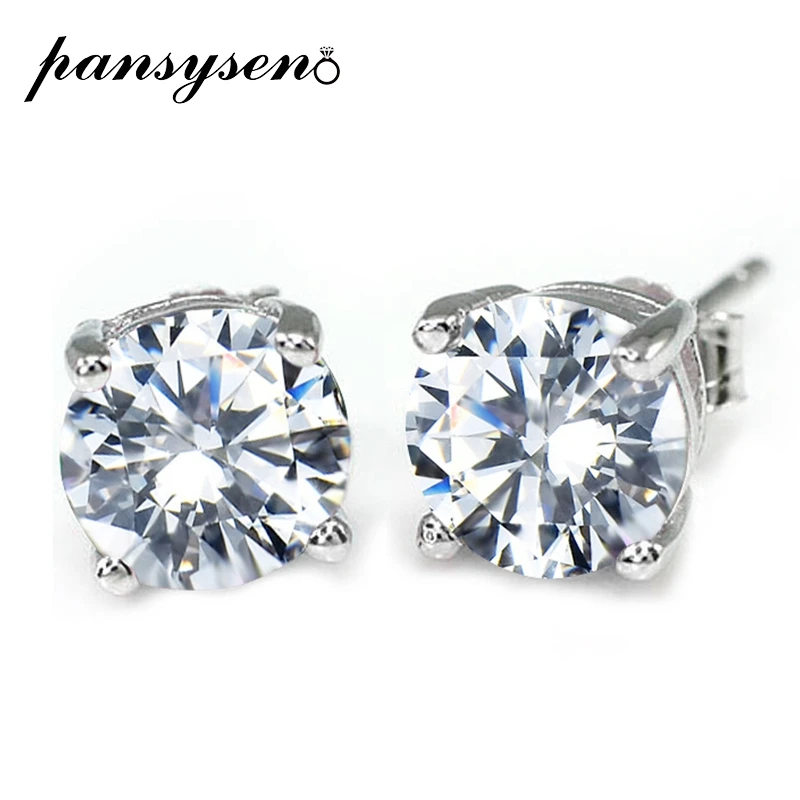 

PANSYSEN 8MM Round AAA Zircon Crystal Stud Earrings Wedding 925 Sterling Silver Earrings for Women Girls Fashion Jewelry Gifts