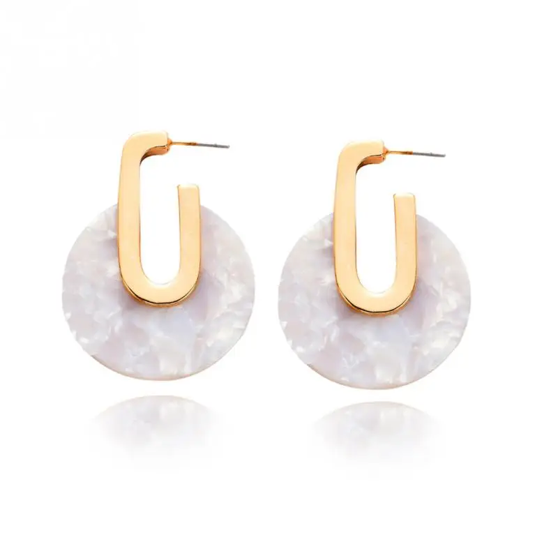

New Fashion Colorful Zinc Alloy Big Hoop Acrylic Earrings Special Design Geometric Circle Resin Drop Earring Jewelry Female