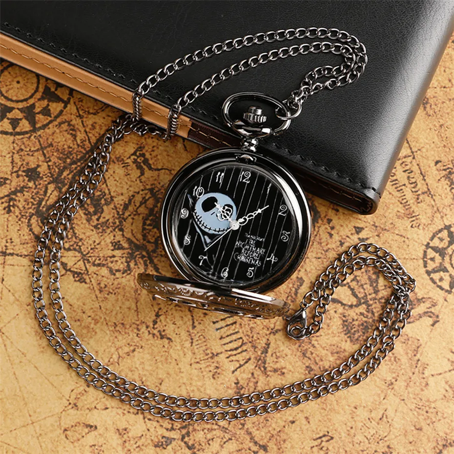 Steampunk Tim Burtons Nightmare Before Christmas Hollow Quartz Pocket Watch For Jack Skellington And Sally Men Women Gift (12)