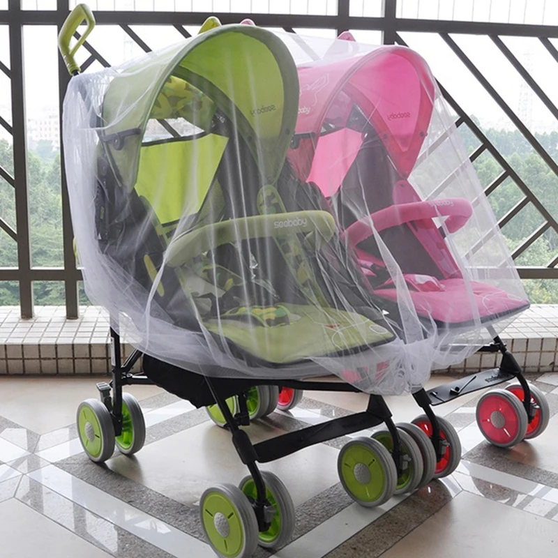 Stroller Mosquito Net Twins Baby Pushchair Insect Shield Safe Infants Protection Mesh Big Size For Twins Stroller Accessories