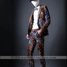 Наплыв мужских костюмов серпантин Мода цветок певица Тонкий tide сценические костюмы/s-xxl