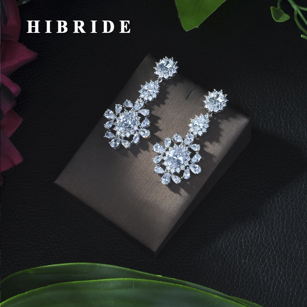 

HIBRIDE Design Luxury Micro Pave Water Drop CZ Crystal Long Earrings For Women With Zircon Stones Settting E-247