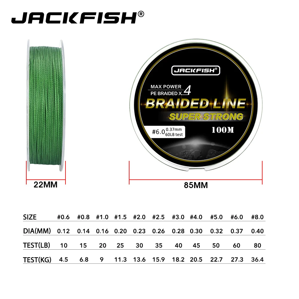 JACKFISH 4 ستراند صنارة صيد بولي ايثيلين مجدول 100 m 10-80LB سوبر قوي المتعددة الشعيرات خيط صنارة الصيد ل الكارب الصيد معالجة pesca