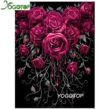 Yogotop с узором из красных роз цветок камни в форме ромба/из серии "сделай сам" Алмазная вышивка крестиком на рисунке, 5D алмаз вышитое домашнее украшение на заказ YY167