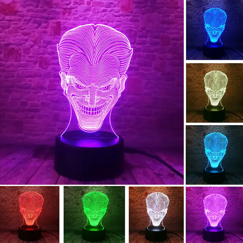 

The Joker Figure 3D Illusion LED Lamp Colourful Flashing NightLight Glow Night Desk Decor Batman and Clown Figma Model Toys