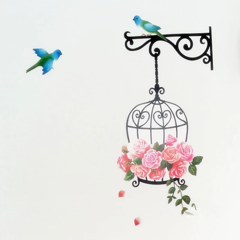Dessin Animé Oiseau Et Cage à Oiseaux Stickers Muraux Pour