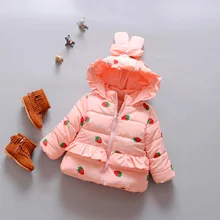 Зимнее пальто для маленьких девочек Детская верхняя одежда, для маленьких девочек с мультфильма клубника зимнее пальто, Детские куртки, одежда для девочек