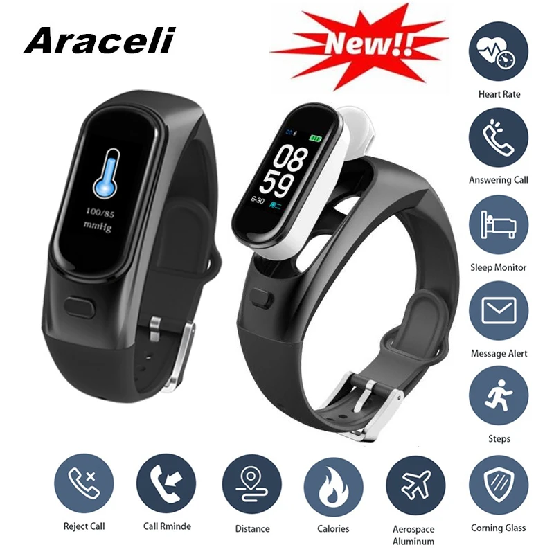 

2019 Bluetooth Wireless Call Earphone Smartband Heart Rate Blood Pressure Sleep Tracker Smart Bracelet Pulsera Inteligente