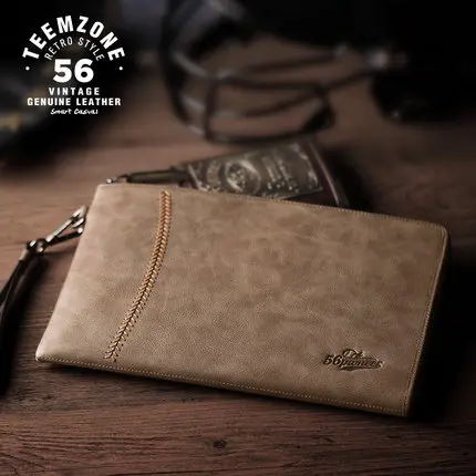 

Genuine Leather Men Fashion Zipper Clutch Wallets Business High-capacity Long wallet With Wrist Strap Cow Leather Handbag J50