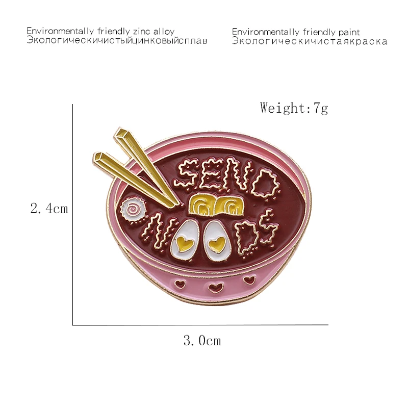 Мультфильм красный суп лапша Эмаль Булавка японское сердце яйцо Ramen миска палочки для еды брошь на рюкзак джинсовые куртки нагрудные кнопки