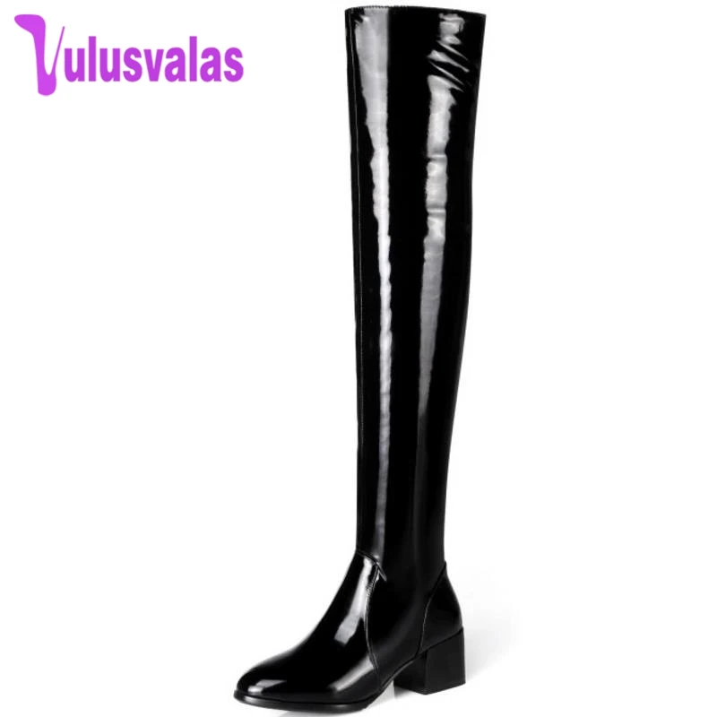 

Vulusvalas Size 31-45 Women Real Leather High Heel Boots Women Zipper Over Knee Boots Winter Shoes Warm Fur Women Footwear
