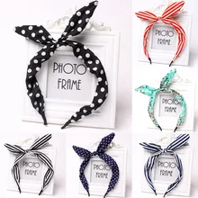 Lindas manchas de leopardo labio impresión flor oreja conejo gracioso cinta para sombreros diadema de alambre de Metal bufanda accesorios para el cabello 1 pieza(China)