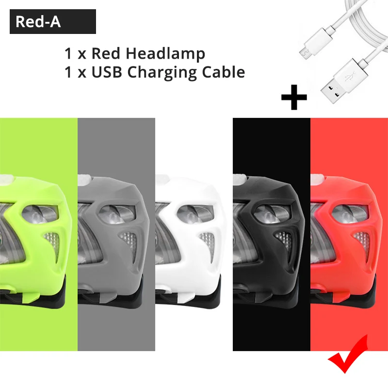 USB Перезаряжаемый светодиодный налобный фонарь сенсорный переключатель 6 светильник ing режимов белый светильник+ красный светильник для ночной рыбалки, кемпинга, приключений и т. д - Испускаемый цвет: Red-A