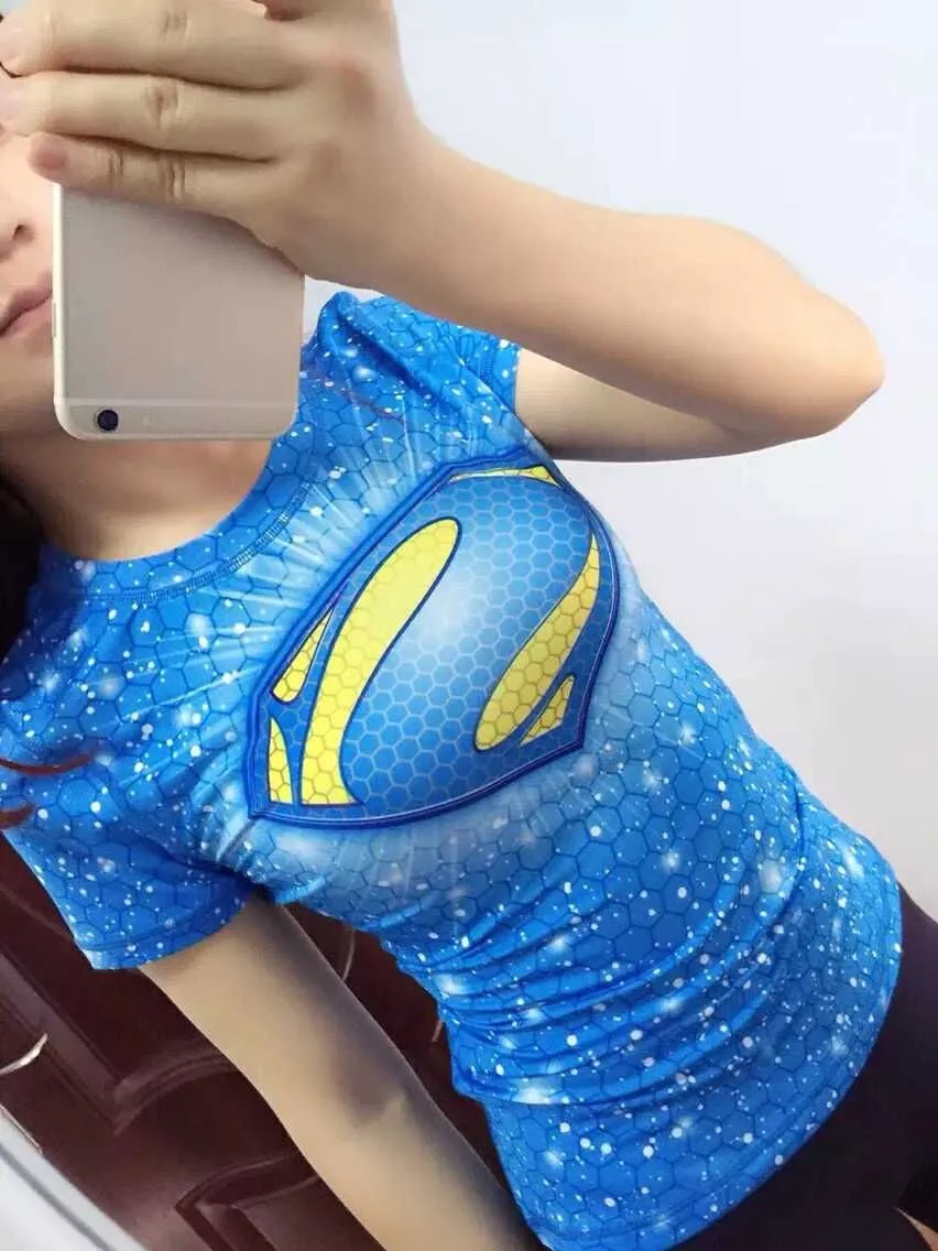 Новинка, женские футболки Супермена, компрессионная футболка, супергерой, для фитнеса, колготки под тройники, Camiseta Feminina - Цвет: A17