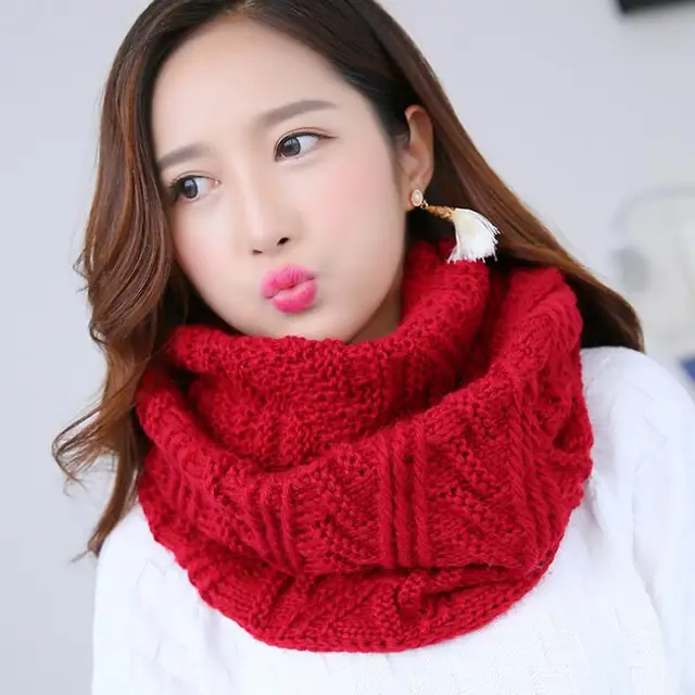 Warm Knitted Scarves Winter Neck Circle Simple Solid Color Collar