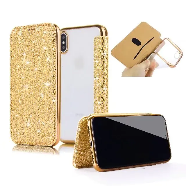 

Bling Colorful Rough Surface Clear TPU Wallet Flip Skin Cover For Samsung S9 Plus IPhone X 8 7 6 6S Plus 5 5S SE Leather Case