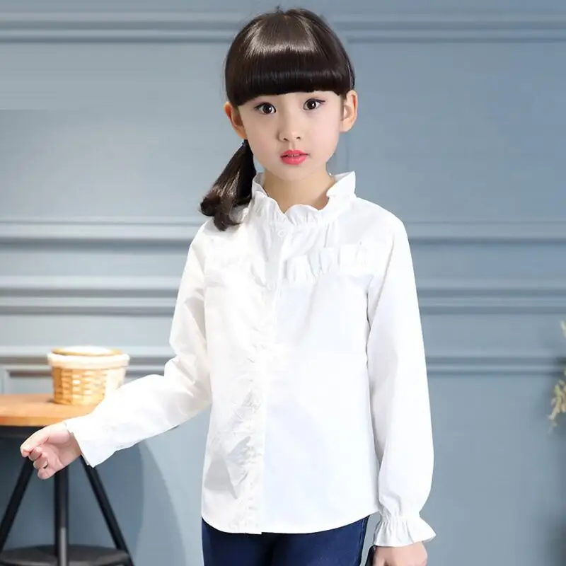 5 13 Yrs Spring Fall Baby Girls White Blouse Child Cotton Long Sleeve