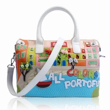 Женские кожаные Лоскутные сумки на плечо с вышивкой, сумки-мессенджеры, сумки-тоуты Braccialini, брендовые стильные Мультяшные 3D цветные сумки Potofino