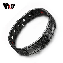 Vnox fresco hombres salud magnética pulseras y brazaletes pulseras brazaletes de acero inoxidable para los hombres negro para el regalo envío gratis