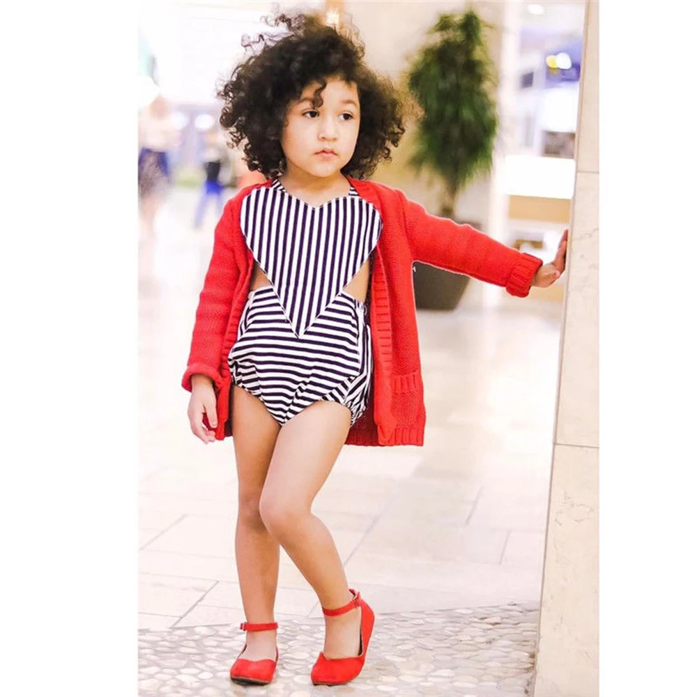 

Adorable Infant Newborn Infant Kid Baby Girls Heart Shape Striped Backless Sleeveless Outfits Romper Playsuit Unique Outfits