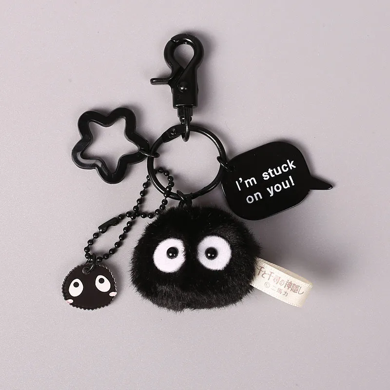 

Japanese Hayao Miyazaki Cute Anime Black Carbon Ball Elf Keychain Girl Kiki Figure Model PVC Doll Keyrings for Backpack Purse