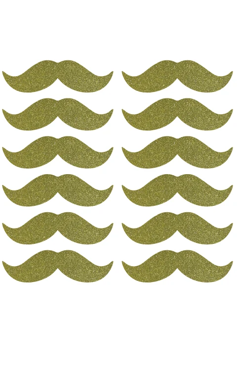 

3.8x1.1cm Mustache gold glitter sticker label
