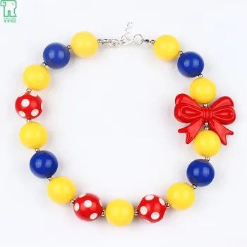 

2 PCS / LOT DIY Design Red Bow Bubblegum Kids Necklace Chunky Necklace Baby Girls Fashion Jewelry 2015