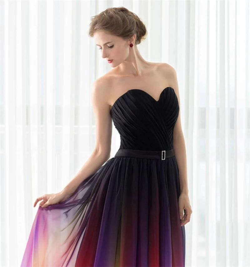 SHAMAI новые градиентные красочные сексуальные платья Омбре шифоновое платье для выпускного бала платье Плиссированное без бретелек женское вечернее платье