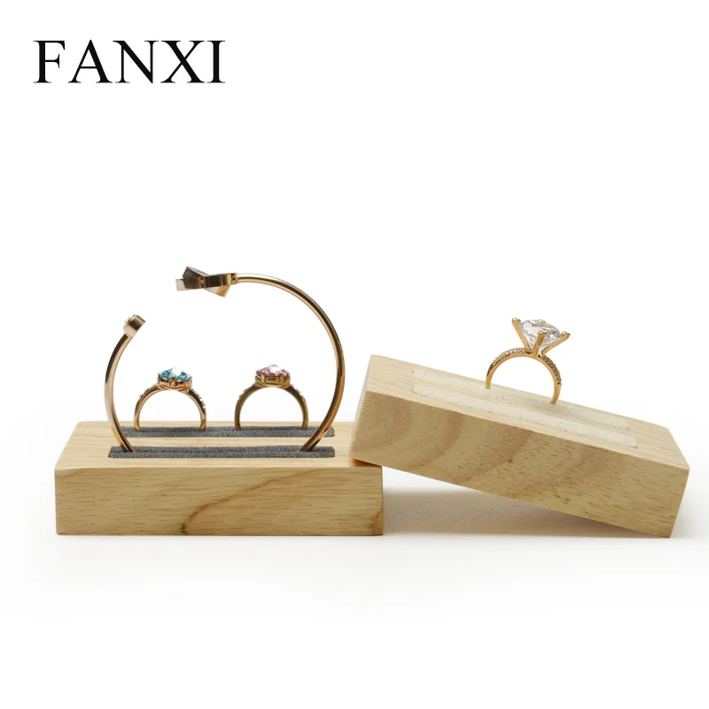 FANXI Solid wood Cream-white&Dark gray Bangle display Props with microfiber internal for showcasing jewellry Bracelet Display Jewelry Packaging