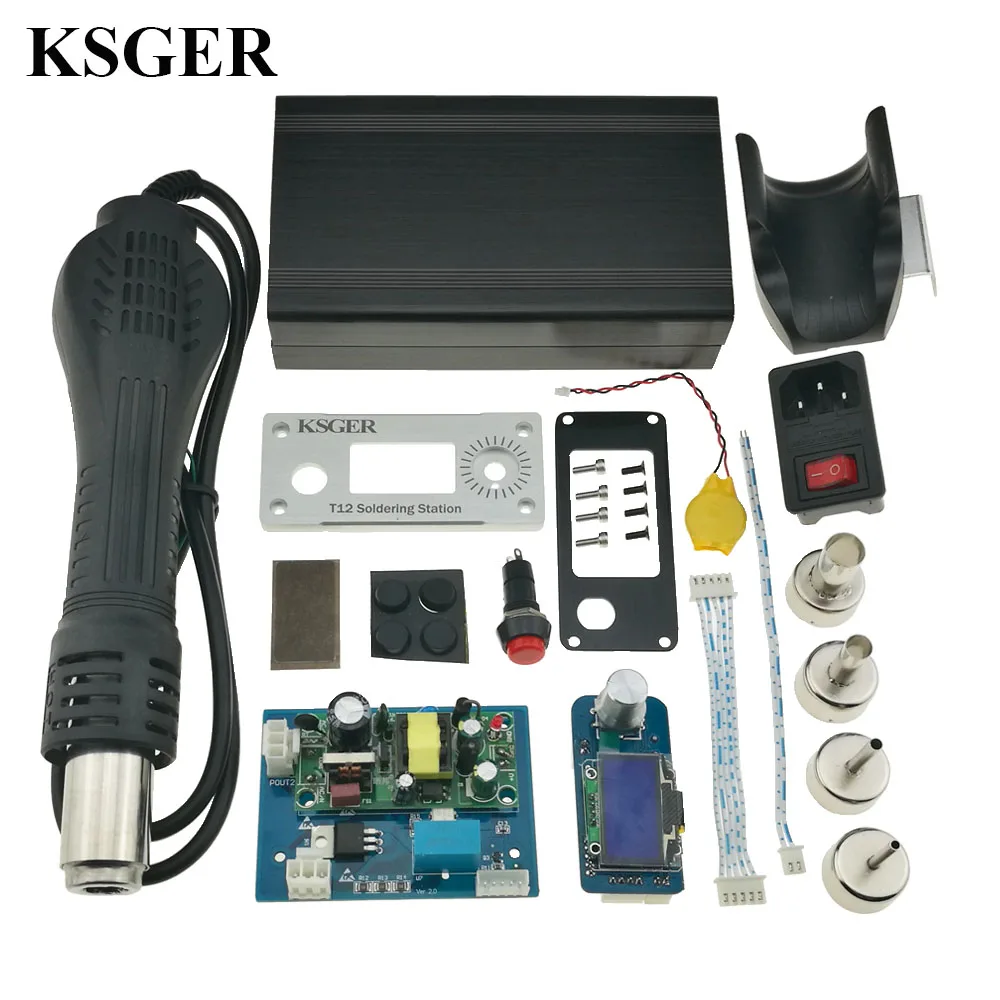 

KSGER DIY Hot Air Gun Kits SMD Soldering Station Controller Electric Power Tools Dryer OLED Welding Handle Nozzle 700W T12 Alloy