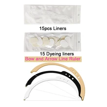 Полуперманентная линейка для бровей с бантом и стрелкой, измерительный инструмент для микроблейдинга, 15 шт. вкладышей, 15 крашеных вкладышей