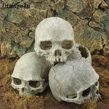 Résine île de pâques tête os crâne Statue pour lézards Terrarium Reptile cacher grotte Aquarium Aquarium Aquarium paysage décor ornement