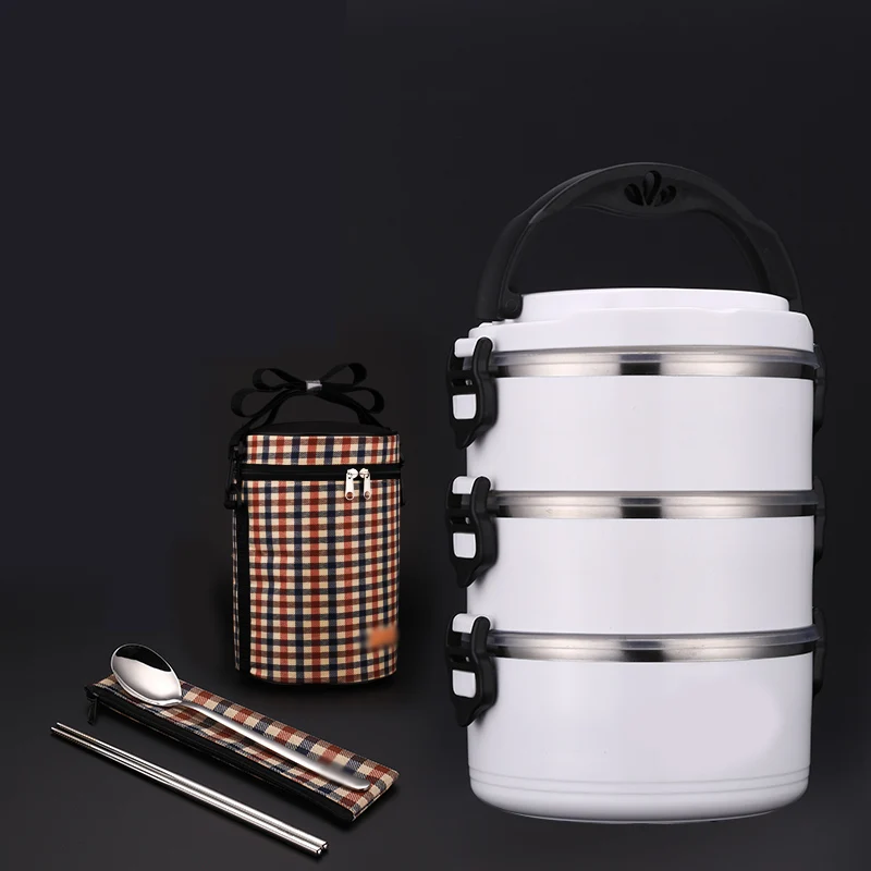 White 3 Layer-Bag Черно-белый герметичный Ланч-бокс из нержавеющей стали 304, контейнер для хранения еды для взрослых и студентов, металлический пластиковый термо-бокс для бэнто, Япония - Цвет: White 3 Layer-Bag