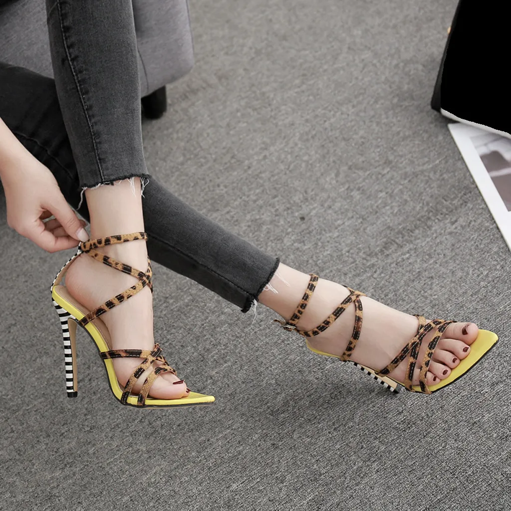 JAYCOSIN Frauen Pumpen Spitz Ferse frauen Offene spitze Stiletto High Heel Leopard Cross Strap Sandalen fr Party Schuhe MAR28