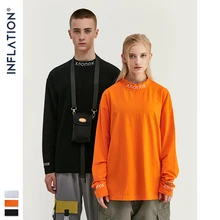 Футболка с длинным рукавом, уличная футболка со стоячим воротником в стиле ретро, пуловер для мужчин и женщин, футболка в стиле хип-хоп с оранжевой вышивкой 8702W