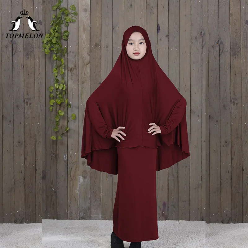 TOPMELON традиционные abaya хиджаб халаты для девочек из двух частей мусульманская молитва одежда Дети Твердые свободные большие abaya s