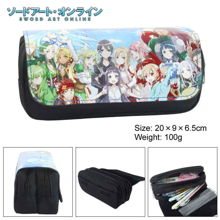

New Sword Art Online Canvas Double Zipper Pencil Bag Anime Pencil Case Kids Girl Gift Stationery Container School Supplies